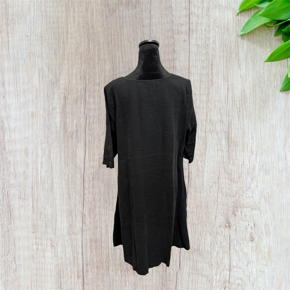 Pyne & Smith Clothiers Black Linen Shift Dress XL European Flax Made in USA - Picture 3 of 7